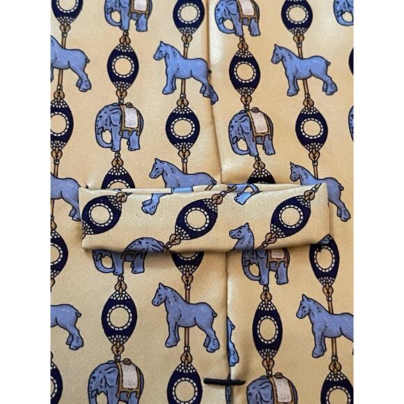 Faberge Gold Blue Hand Made 100% Silk Made In China Elephant Pony Print - Picture 8 of 9